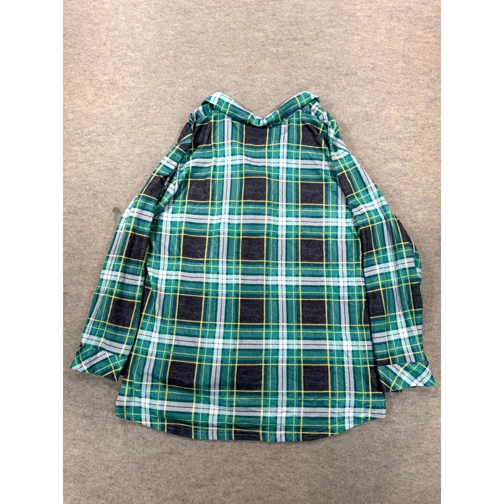 Rose Gal Womens 22 Plaid Stretch V Neck High Low Hem Blouse Top Green Multi - Picture 7 of 14